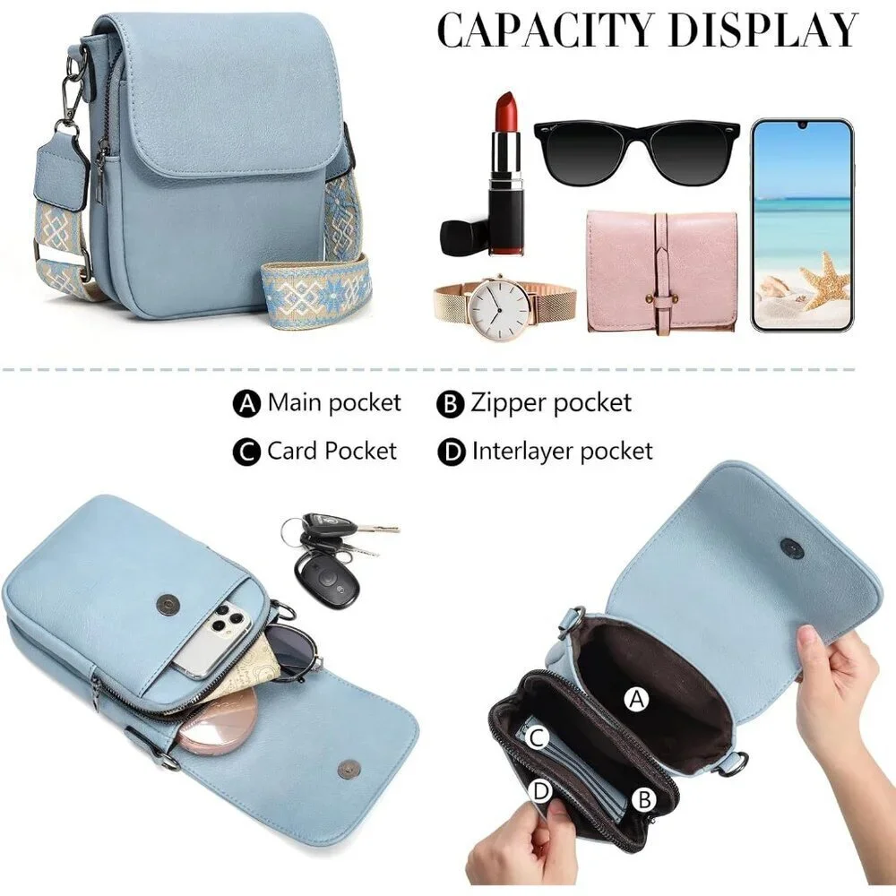 Mini Crossbody Bag Women PU Leather Small Cell Phone Wallet Organizer